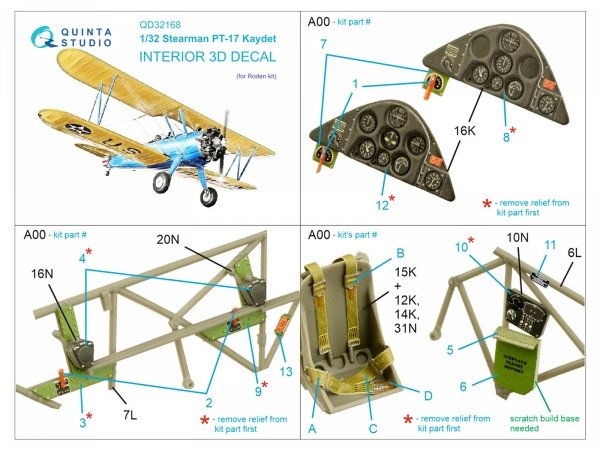 Quinta Studio QD32168 Pt-17 Kaydet 3D-Printed coloured Interior on decal paper (Roden) 1/32