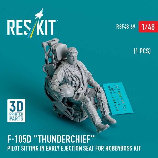 RESKIT RSF48-0069 F-105D &quot;Thunderchief&quot; pilot sitting in early ejection seat for HobbyBoss kit (1 pcs) (3D Printed) 1/48