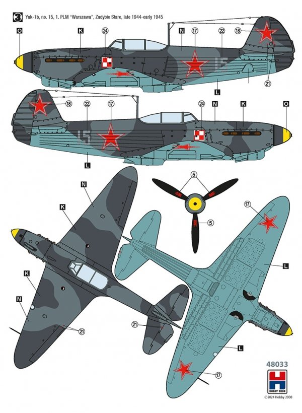 Hobby 2000 48033 Yak-1b 1. PLM Warszawa 1944-45 ( ACADEMY + CARTOGRAF + MASKI ) 1/48