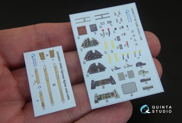 Quinta Studio QD48177 Bf 109E 3D-Printed &amp; coloured Interior on decal paper (for Airfix kit) 1/48