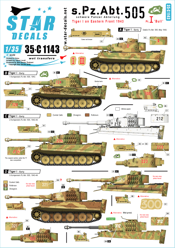 Star Decals 35-C1143 s.Pz.Abt. 505 # 1.	 1/35