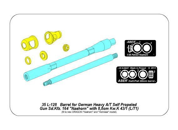 Aber 35L-128 Barrel for German A/T Self Propeled Gun Nashorn with 8,8cm Pak 43/1 L/71 (1:35)	