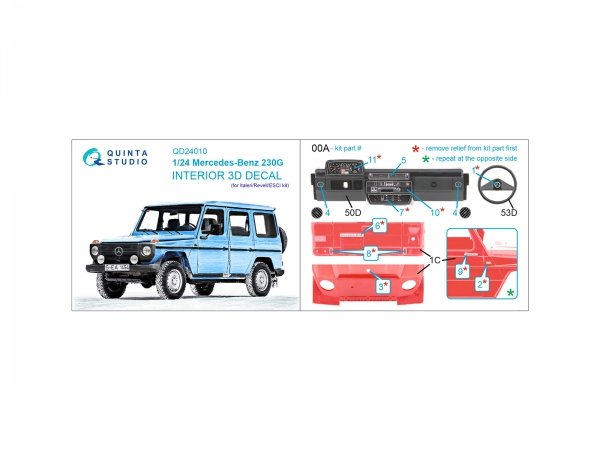 Quinta Studio QD24010 Mercedes-Benz 230G 3D-Printed coloured Interior on decal paper (Italeri-Revell-ESCI) 1/24