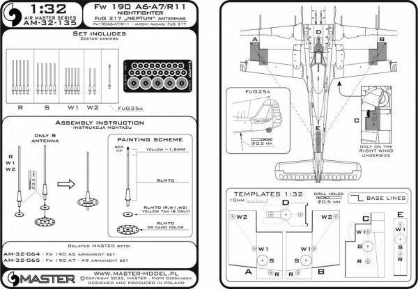Master AM-32-135 Fw 190 A6-A7/R11 Nightfighter - anteny FuG217 "Neptun" 1/32