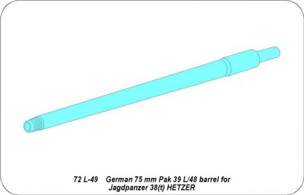 Aber 72L-49 Lufa 75 mm Pak39 L/48 do niemieckiego działa pancernego Hetzer / German 75 mm Pak39 L/48 barrel for Hetzer 1/72