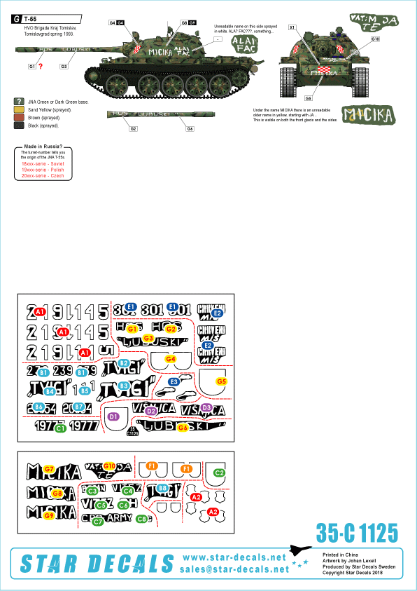 Star Decals 35-C1125 HVO - Hrvatsko Vijece Obrane (Croat). T-55 and T-55A 1992-95 1/35