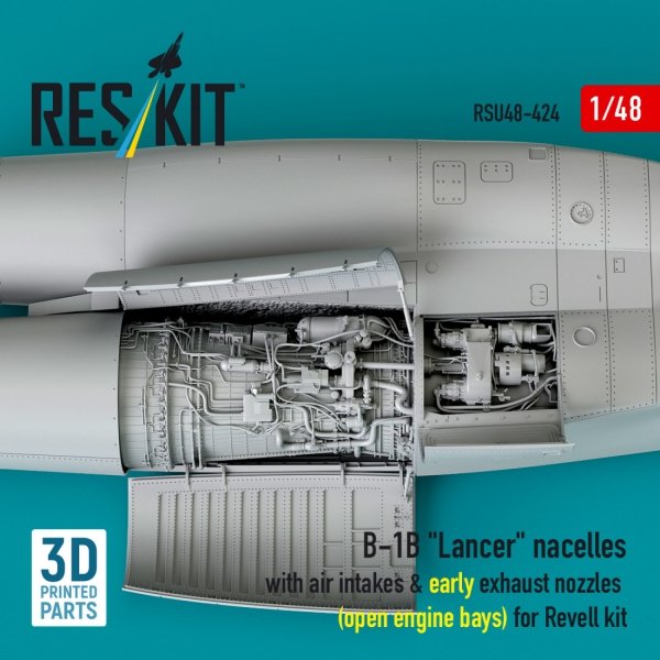 RESKIT RSU48-0424 B-1B "Lancer" nacelles with air intakes &amp; early exhaust nozzles (open engine bay) for Revell kit (3D Printed) (1/48)