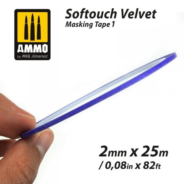 AMMO of Mig Jimenez 8240 SOFTOUCH VELVET MASKING TAPE 1 (2mm X 25M)