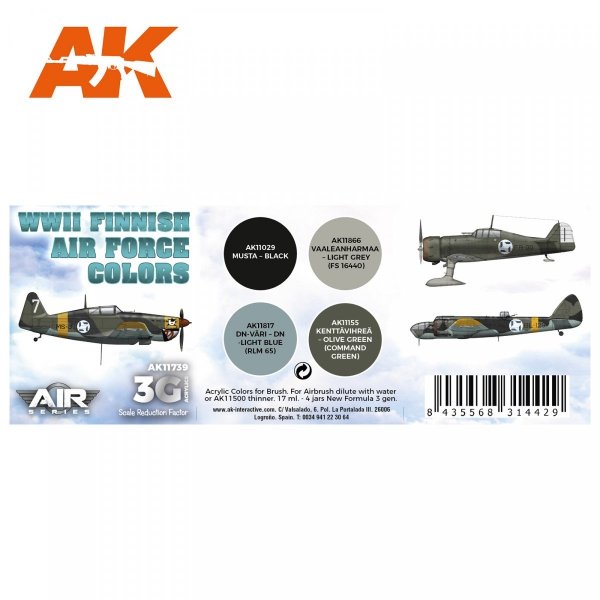 AK Interactive AK11739 WWII FINNISH AIR FORCE COLORS 4x17 ml
