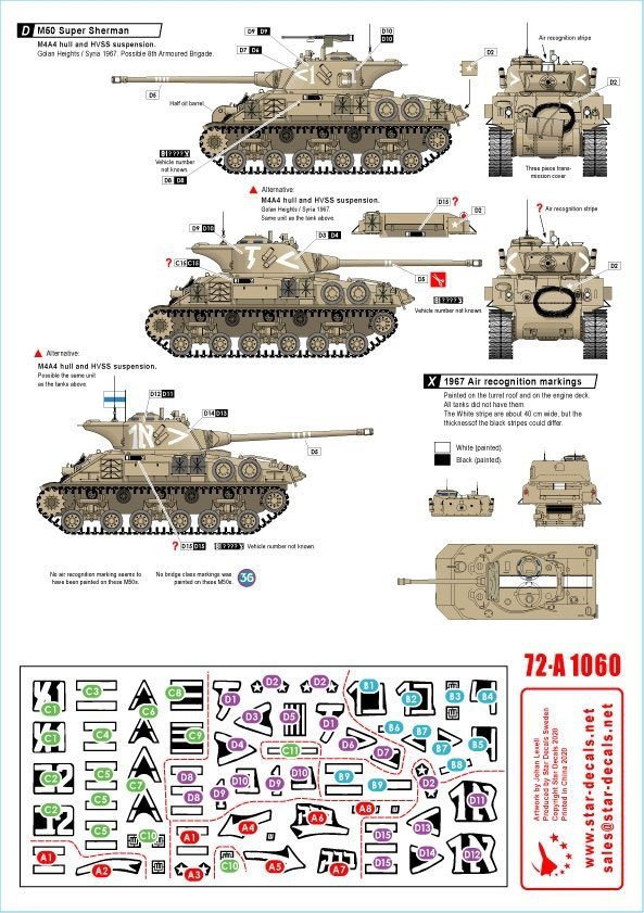 Star Decals 72-A1060 Israeli AFVs # 5 1960 and Six-Day War markings. M50 Super Sherman 1/72