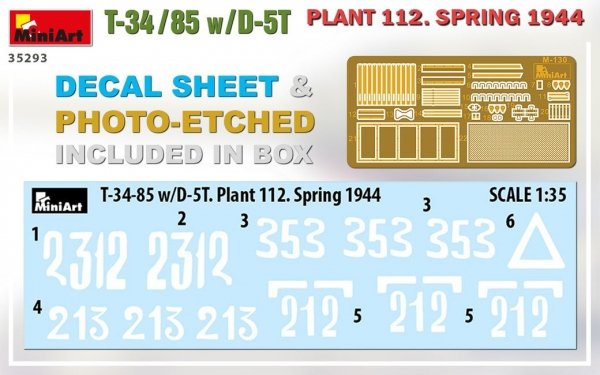 MiniArt 35293 T-34/85 w/D-5T PLANT 112. SPRING 1944 1/35