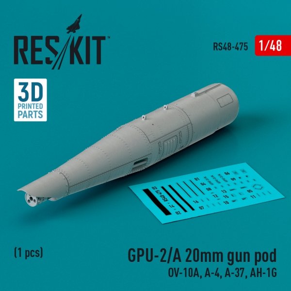 RESKIT RS48-0475 GPU-2/A 20mm gun pod (1 pcs) (3D Printed) 1/48
