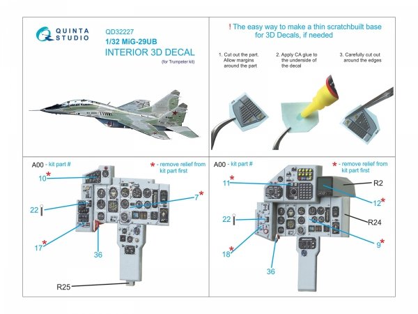 Quinta Studio QD32227 MiG-29UB 3D-Printed &amp; coloured Interior (Trumpeter) 1/32