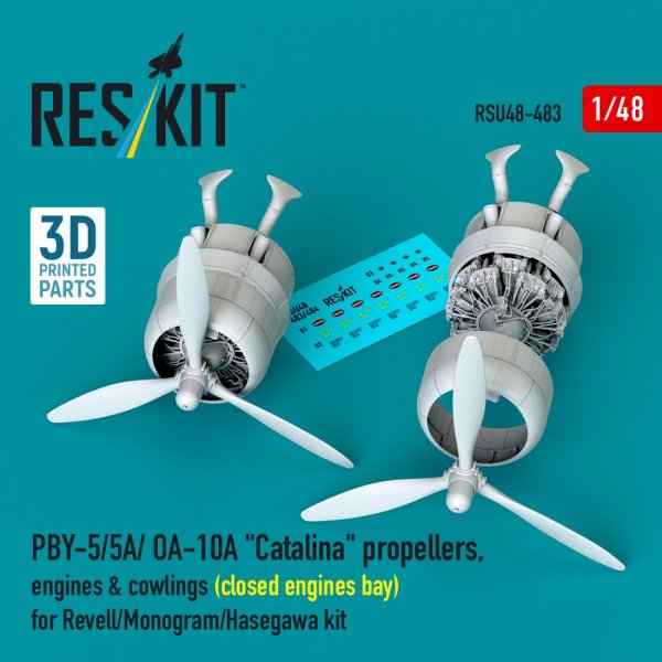 RESKIT RSU48-0483 PBY-5/5A/ OA-10A "Catalina" propellers, engines &amp; cowlings (closed engines bay) for Revell/Monogram/Hasegawa kit (3D Printed) 1/48