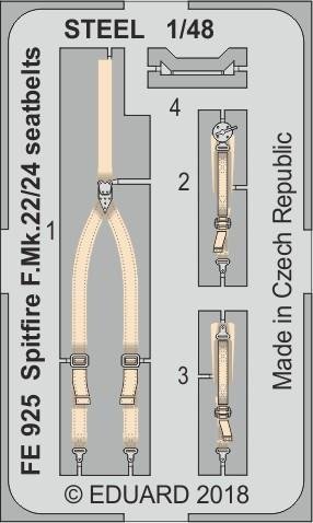 Eduard FE925 Spitfire F. Mk.22/24 seatbelts STEEL AIRFIX 1/48