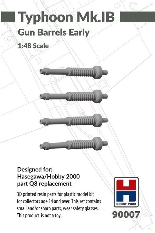 Hobby 2000 90007 Hawker Typhoon Mk. IB - Gun Barrels Early (for Hasegawa and Hobby 2000 Kits) (3D-Printed) 1/48