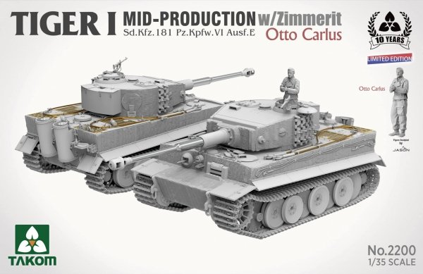 Takom 2200 Tiger I Mid Production w/zimmerit Sd.Kfz. 181 Pz.Kpfw. VI Ausf. E Otto Carius 1/35
