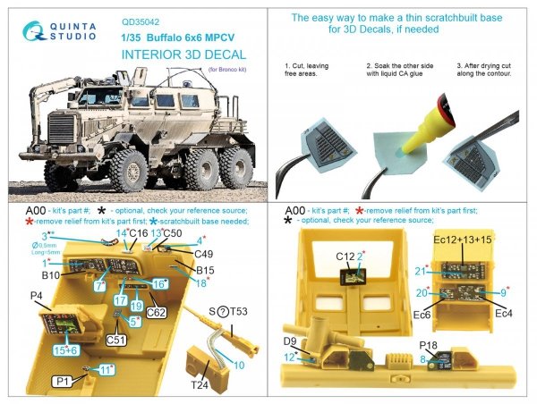 Quinta Studio QD35042 Buffalo 6x6 MPCV 3D-Printed &amp; coloured Interior on decal paper (Bronco) 1/35