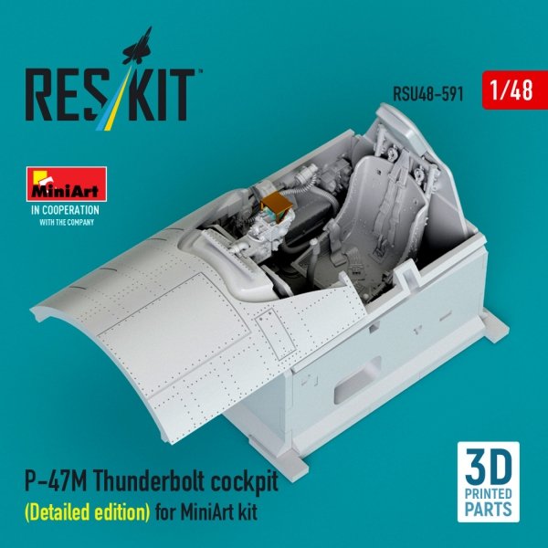 RESKIT RSU48-0591 P-47M Thunderbolt cockpit (Detailed edition) for MiniArt kit (3D Printed) (1/48)