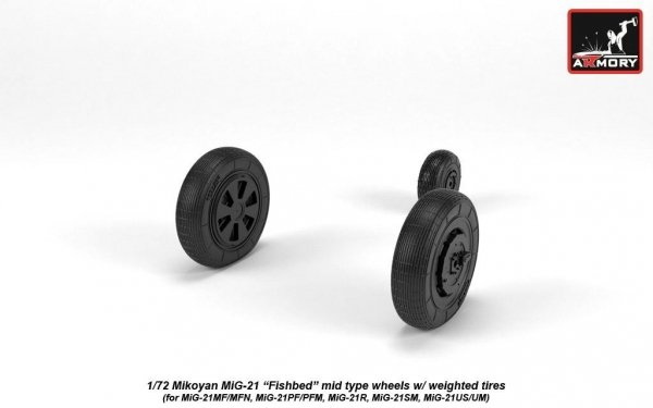 Armory Models AW72049 Mikoyan MiG-21 Fishbed wheels w/ weighted tires, mid 1/72