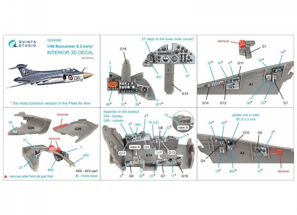 Quinta Studio QD48368 Buccaneer S.2 early 3D-Printed &amp; coloured Interior on decal paper (Airfix) 1/48