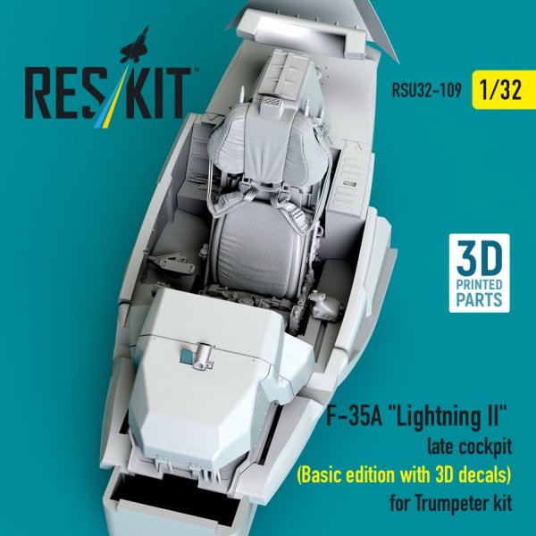 RESKIT RSU32-0109 F-35A "Lightning II" late cockpit (Basic edition with 3D decals) for Trumpeter kit (3D Printed) 1/32