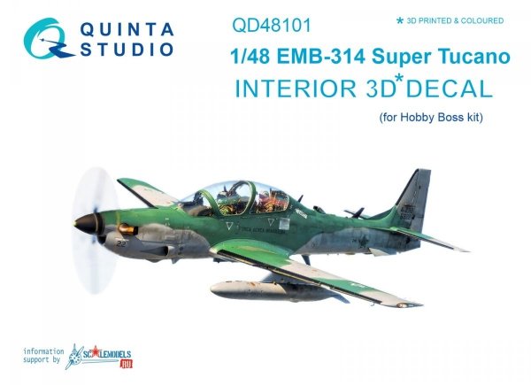Quinta Studio QD48101 EMB-314 Super Tucano 3D-Printed &amp; coloured Interior on decal paper (for HobbyBoss kit) 1/48