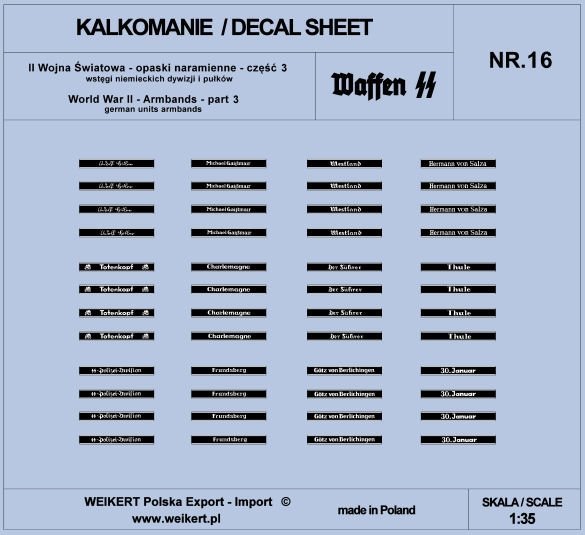 Weikert Decals DEC216 Opaski naramienne - wstęgi niemieckich dywizji i pułków ver.1 - vol.16 1/35