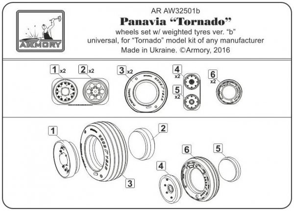 Armory Models AW32501b Panavia Tornado wheels, w/ tyres type “b” (GY) 1/32
