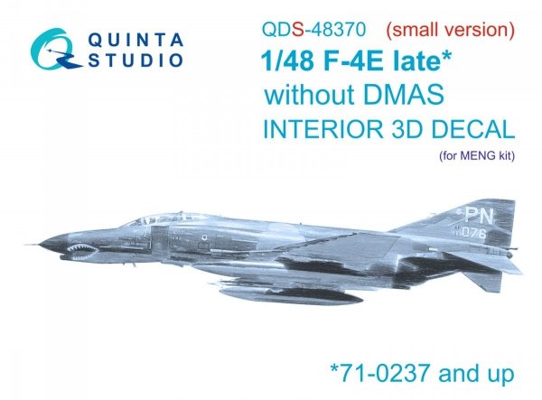 Quinta Studio QDS48370 F-4E late without DMAS 3D-Printed &amp; coloured Interior on decal paper (Meng) (Small version) 1/48