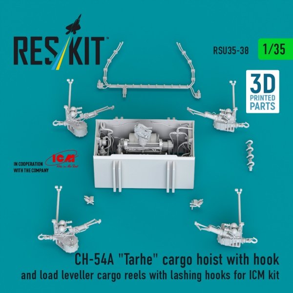 RESKIT RSU35-0038 CH-54A "Tarhe" cargo hoist with hook and load leveller cargo reels with lashing hooks for ICM kit (3D Printed) (1/35)