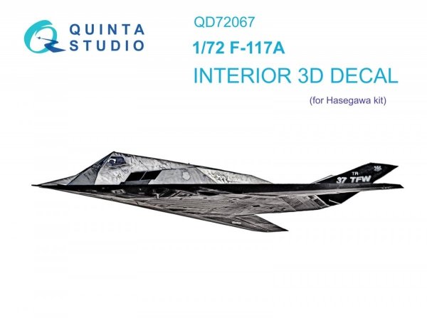 Quinta Studio QD72067 F-117A 3D-Printed &amp; coloured Interior on decal paper (Hasegawa) 1/72
