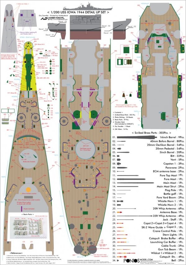 Pontos 23005F1 USS BB-61 Iowa 1944 Detail Up Set (20B Deck Blue stained wooden deck) (1:200)