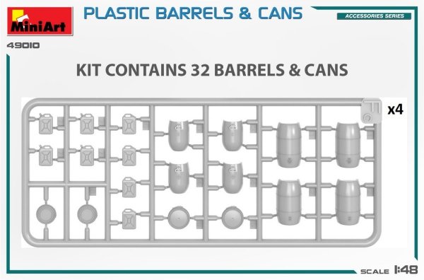 MiniArt 49010 PLASTIC BARRELS &amp; CANS 1/48