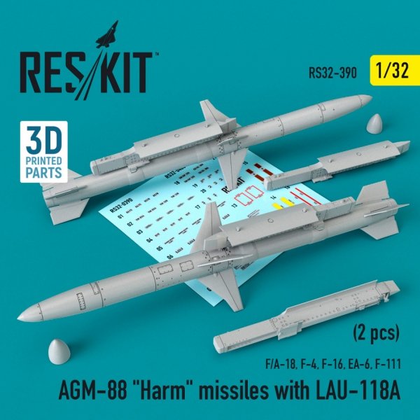 RESKIT RS32-0390 AGM-88 &quot;HARM&quot; MISSILES WITH LAU-118A (2 PCS) (F/A-18, F-4, F-16, EA-6, F-111) 1/32