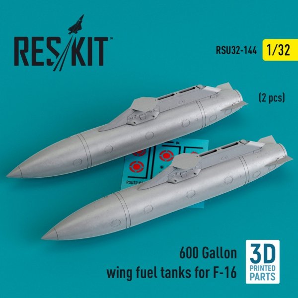 RESKIT RSU32-0144 600 Gallon wing fuel tanks for F-16 (2 pcs) (3D Printed) 1/32