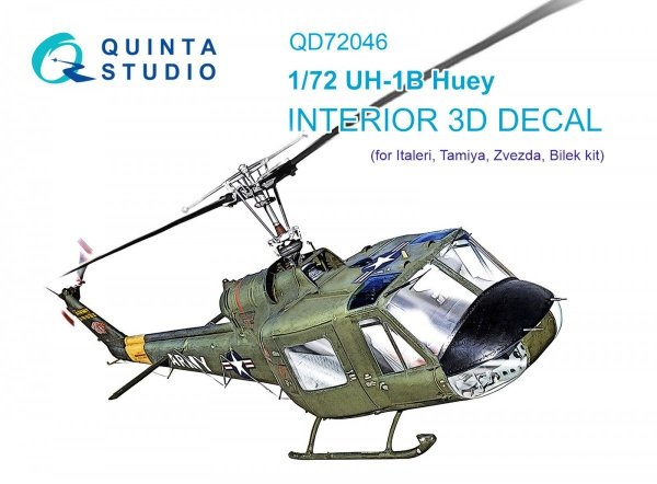 Quinta Studio QD72046 Uh-1B 3D-Printed &amp; coloured Interior on decal paper (Italeri) 1/72