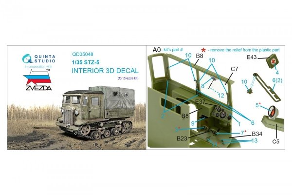 Quinta Studio QD35048 STZ-5 3D-Printed &amp; coloured Interior on decal paper (Zvezda) 1/35