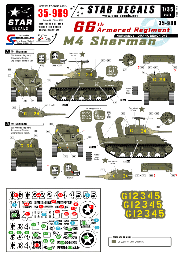 Star Decals 35-989 US 66th Armoured Regiment 1/35