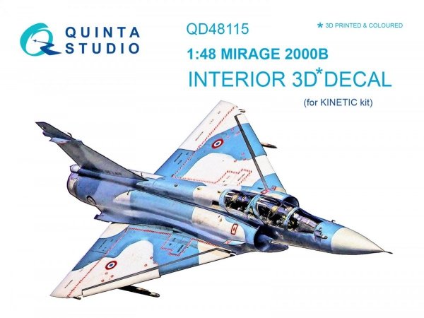 Quinta Studio QD48115 Mirage 2000B 3D-Printed &amp; coloured Interior on decal paper (for Kinetic kit) 1/48