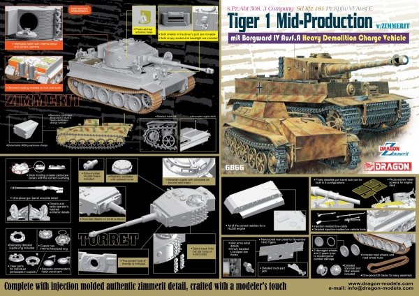 Dragon 6866 Tiger I Mid-Production w/Zimmerit mit Borgward IV Ausf.A Heavy Demolition Charge Vehicle 1/35