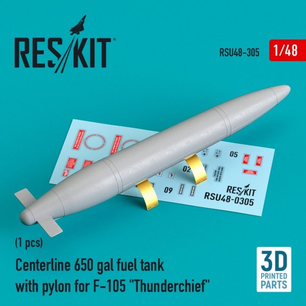 RESKIT RSU48-0305 CENTERLINE 650 GAL FUEL TANK WITH PYLONS FOR F-105 &quot;THUNDERCHIEF&quot; (1 PCS) (3D PRINTED) 1/48