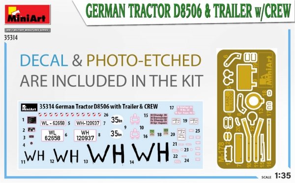 MiniArt 35314 GERMAN TRACTOR D8506 &amp; TRAILER w/CREW 1/35