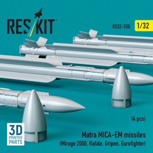 RESKIT RS32-0550 Matra MICA-EM missiles (4 pcs) (3D Printed) 1/32