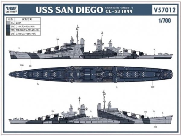 Vee Hobby E57012 USS San Diego CL-53 1944 - Deluxe Edition 1/700