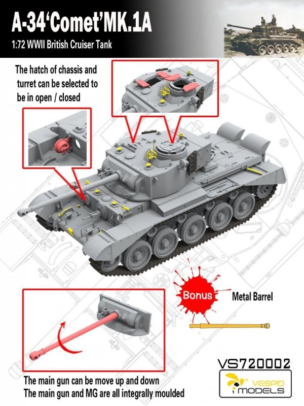 Vespid Models VS720002 A-34 'Comet' MK.1A British Cruiser Tank 1/72