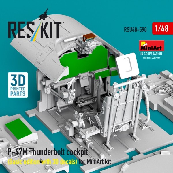 RESKIT RSU48-0590 P-47M Thunderbolt cockpit (Basic edition with 3D decals) for MiniArt kit (3D Printed) (1/48)