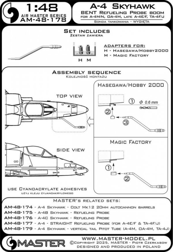 Master AM-48-178 A-4 Skyhawk - WYGIĘTY wysięgnik sondy tankowania (używany w wersjach A-4M/N, OA-4M &amp; late A-4E/F &amp; TA-4F/J) 1/48