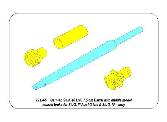 Aber 72L-65 German StuK.40 L/48 7,5 cm Bartel with middle model muzzle brake for StuG. III Ausf.G late &amp; StuG. IV - early (1:72)