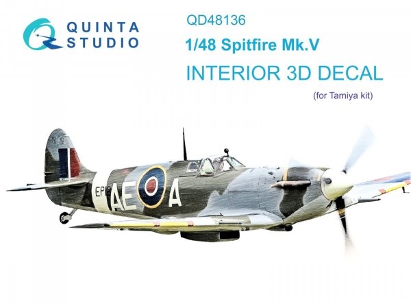 Quinta Studio QD48136 Spitfire Mk.V 3D-Printed &amp; coloured Interior on decal paper (Tamiya) 1/48